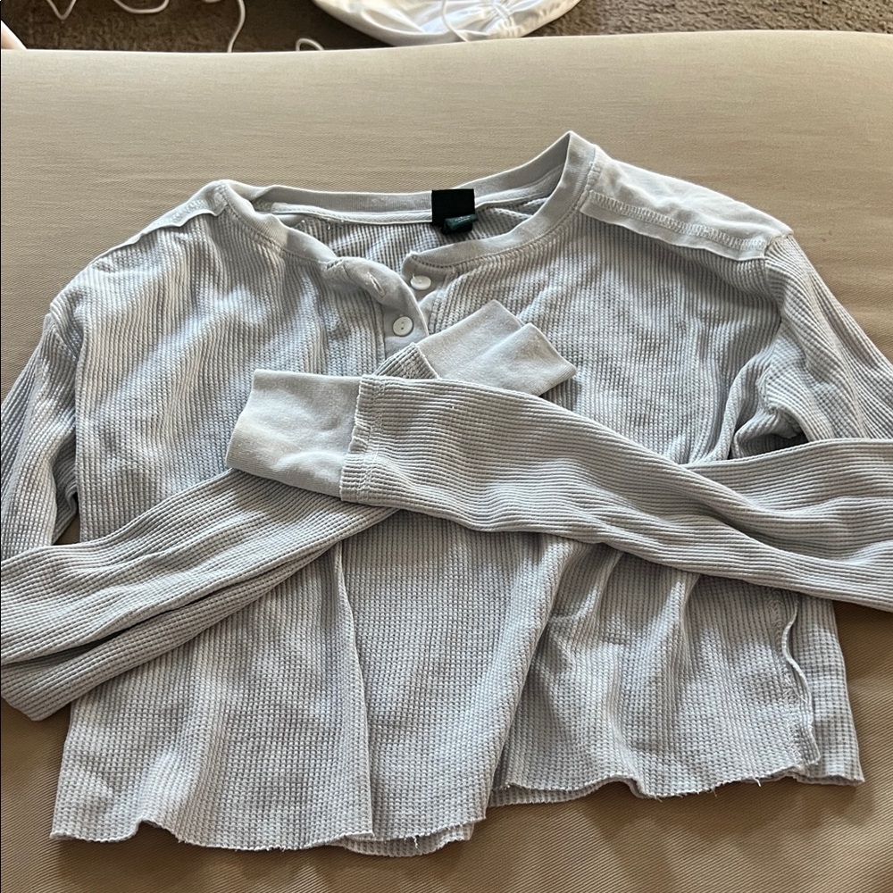 Light Gray Waffle Knit Long Sleeve Top
